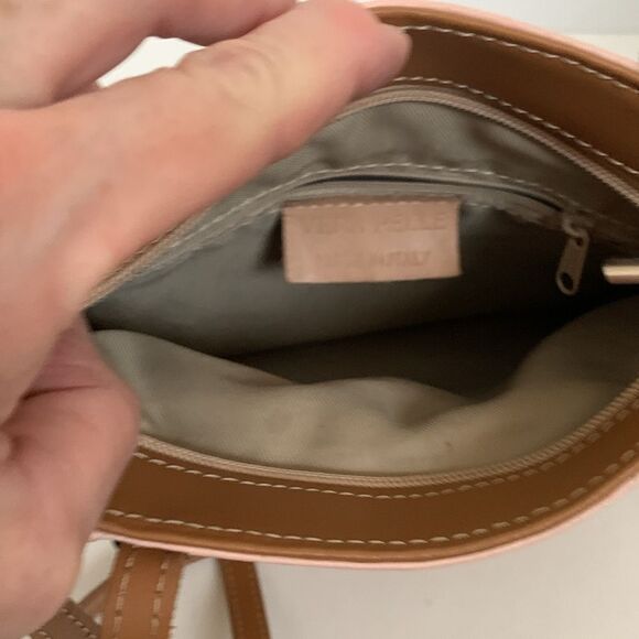 Vera Pelle Italy Pink Leather Brown Faux Leather Convertible Backpack Handbag - Picture 3 of 10